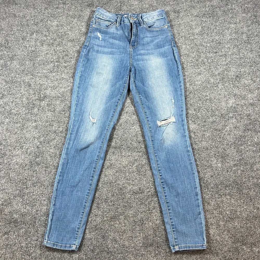 Ymi Skinny Jeans Womens 5/27 Blue Denim Cotton Stretch Curvy Fit Distressed